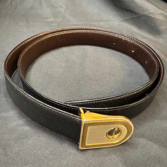 Dunhill Logo Men's Black Leather Belt with Silver and Gold Buckle Size 36/90 - Picture 1 of 10